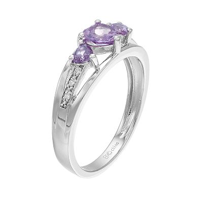 Gemminded Sterling Silver Lab-Created Alexandrite Diamond Accent 3-Stone Heart Ring