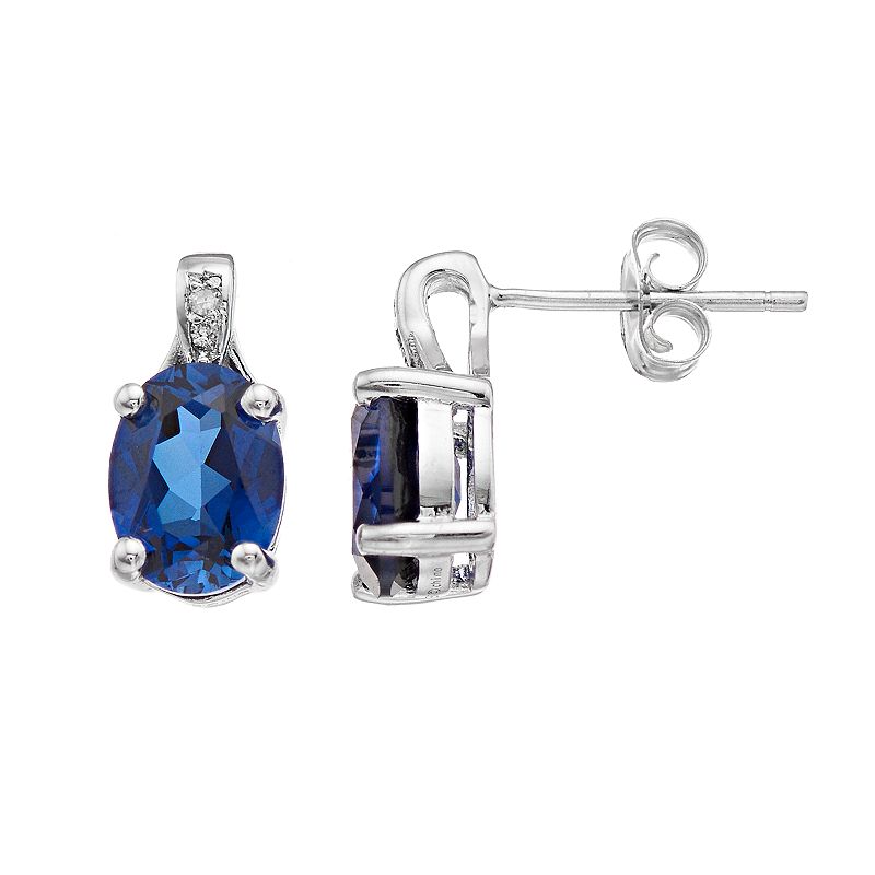 Gemminded Sterling Silver Lab-Created Sapphire & Diamond Accent Oval Stud E