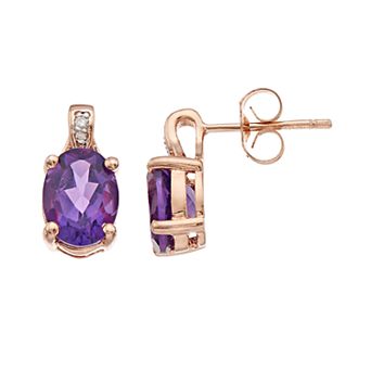 Gemminded 14k Rose Gold Over Silver Amethyst & Diamond Accent Oval Stud Earrings