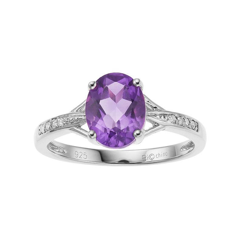 Gemminded Sterling Silver Oval Cut Lab-Created Alexandrite & Diamond Accent