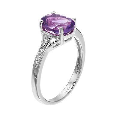 Gemminded Sterling Silver Oval Cut Lab-Created Alexandrite & Diamond Accent Ring