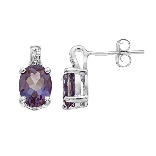 Gemminded Sterling Silver Lab-Created Alexandrite & Diamond Accent Oval  Stud Earrings