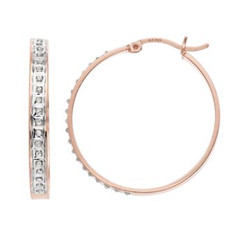 18k Rose Gold Over Silver Diamond Mystique Oval Hoop Earrings