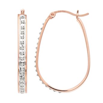 18k Rose Gold Over Silver Diamond Mystique Oval Hoop Earrings