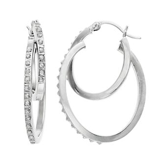 Platinum Over Silver Diamond Mystique Double Hoop Earrings
