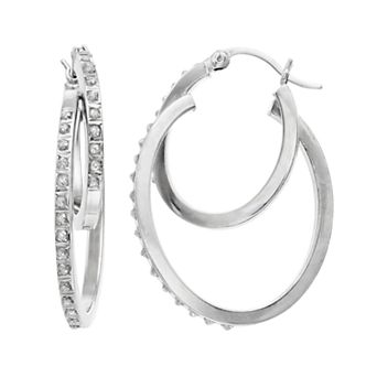 Platinum Over Silver Diamond Mystique Double Hoop Earrings