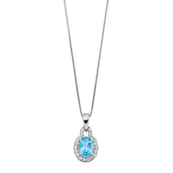 Gemminded Sterling Silver Blue & White Topaz Oval Halo Pendant Necklace
