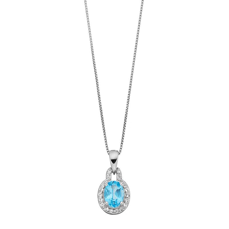 Gemminded Sterling Silver Blue & White Topaz Oval Halo Pendant Necklace, W