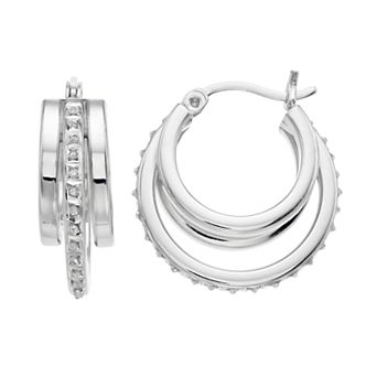 Platinum Over Silver Diamond Mystique Triple Hoop Earrings
