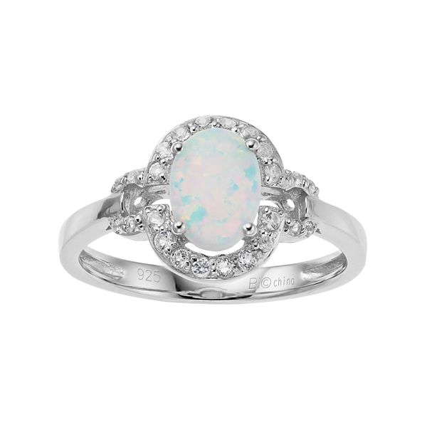 Gemminded Sterling Silver Lab-Created White Opal & White Topaz Oval ...