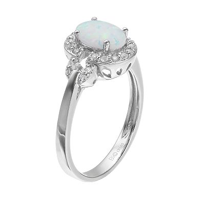Gemminded Sterling Silver Lab-Created White Opal & White Topaz Oval Halo Ring