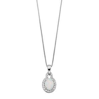 Gemminded Sterling Silver Lab-Created Opal & White Topaz Oval Halo Pendant Necklace
