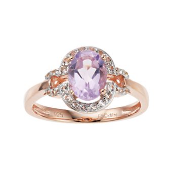 Gemminded 14k Rose Gold Over Silver Amethyst & White Topaz Oval Halo Ring
