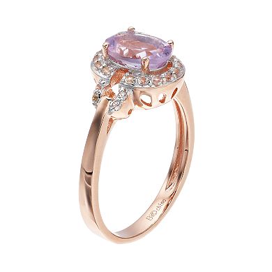 Gemminded 14k Rose Gold Over Silver Amethyst & White Topaz Oval Halo Ring