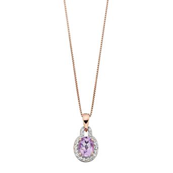Gemminded 14k Rose Gold Over Silver Amethyst & White Topaz Oval Halo Pendant Necklace