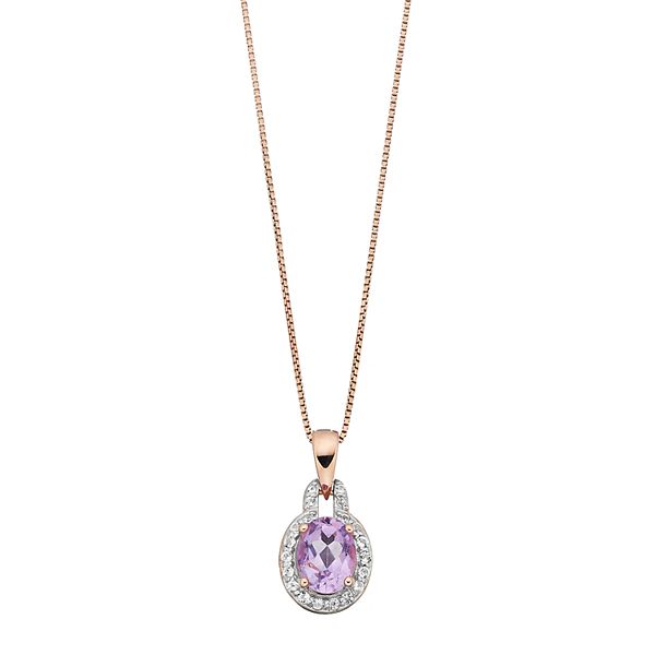 Gemminded 14k Rose Gold Over Silver Amethyst & White Topaz Oval Halo ...