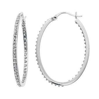 Platinum Over Silver Diamond Mystique Inside Out Hoop Earrings