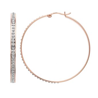 18k Rose Gold Over Silver Diamond Mystique Hoop Earrings