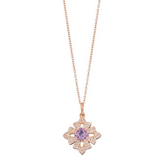 Gemminded 14k Rose Gold Over Silver Amethyst & White Topaz Cross Pendant Necklace