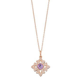 Gemminded 14k Rose Gold Over Silver Amethyst & White Topaz Cross Pendant Necklace