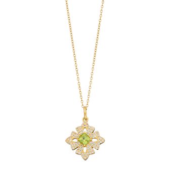 Gemminded 14k Gold Over Silver Peridot & White Topaz Cross Pendant Necklace