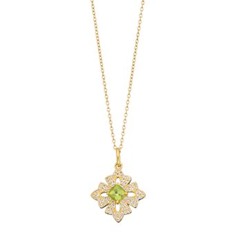 Gemminded 14k Gold Over Silver Peridot & White Topaz Cross Pendant Necklace