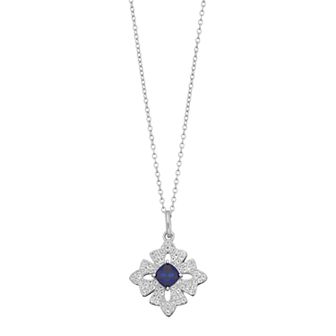 Gemminded Sterling Silver Lab-Created Sapphire & White Topaz Cross Pendant Necklace