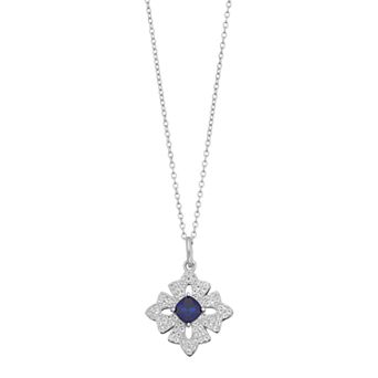 Gemminded Sterling Silver Lab-Created Sapphire & White Topaz Cross Pendant Necklace