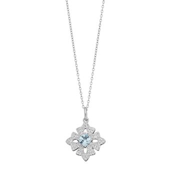 Gemminded Sterling Silver Lab-Created Aquamarine & White Topaz Cross Pendant Necklace