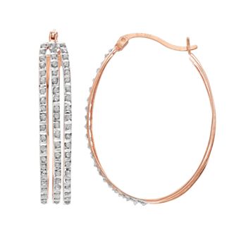 18k Rose Gold Over Silver Diamond Mystique Oval Hoop Earrings