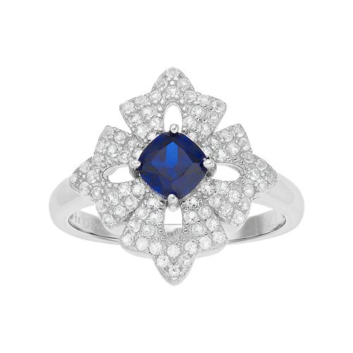 Sterling Silver Lab-Created Sapphire & White Topaz Flower Ring