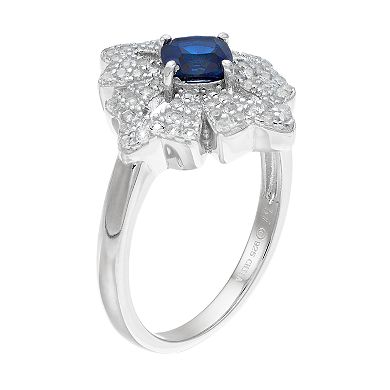 Gemminded Sterling Silver Lab-Created Sapphire & White Topaz Flower Ring