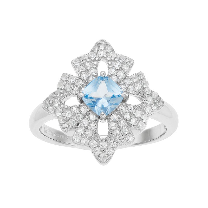 Gemminded Sterling Silver Lab-Created Aquamarine & White Topaz Flower Ring,