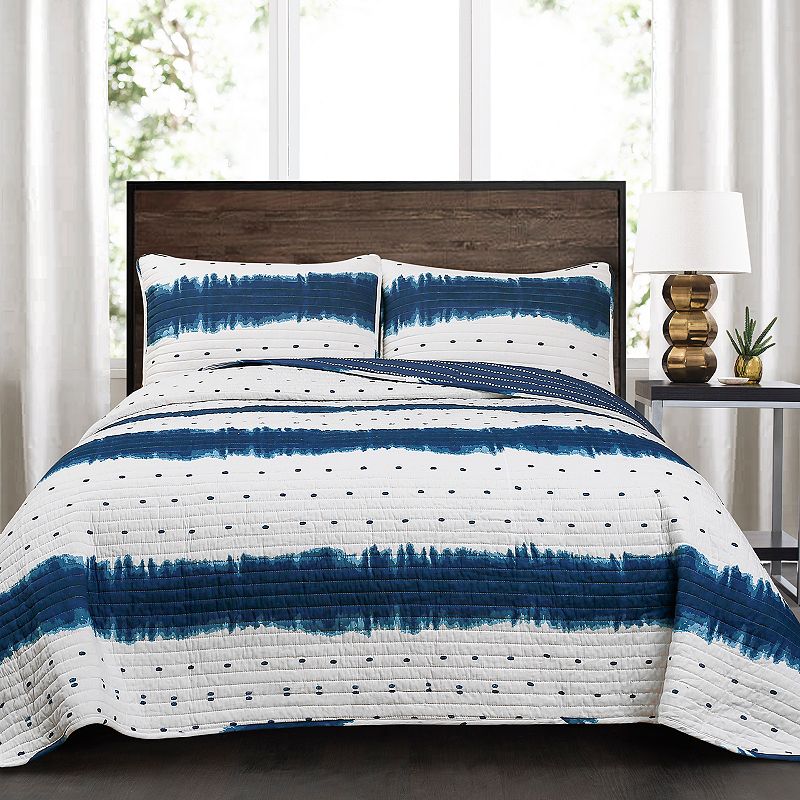 Lush Decor Jane Shibori Quilt Set, Blue, King