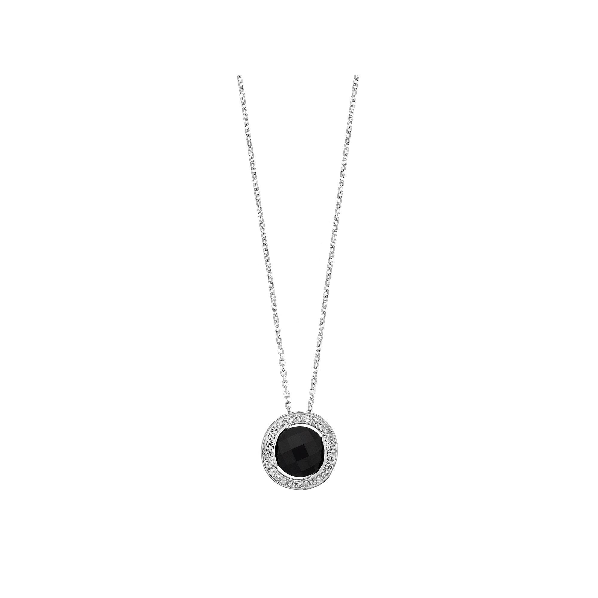 Gemminded Sterling Silver Onyx & White Topaz Circle Pendant Necklace, Wome