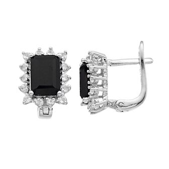 Gemminded Sterling Silver Onyx & White Topaz Leverback Earrings