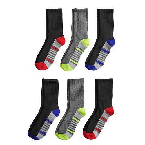 Boys 420 Tek Gear® Cushioned Performance 6Pack Crew Socks