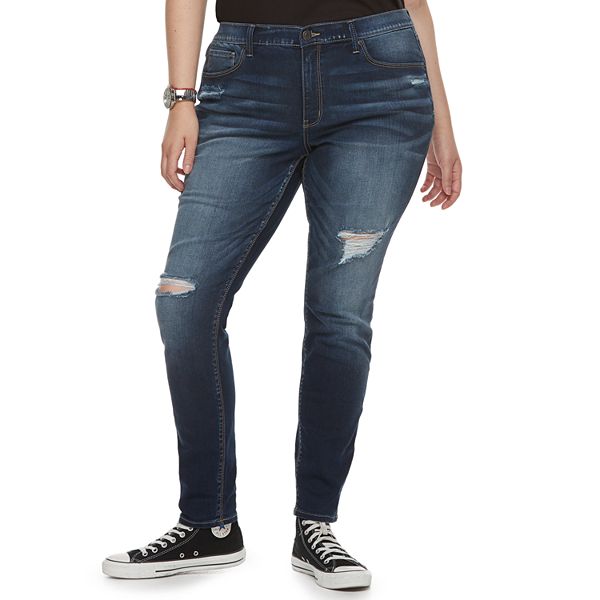 Juniors Plus Size Mudd Destructed Low Rise Skinny Jeans