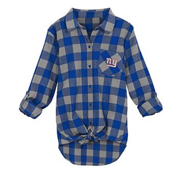 Juniors' New York Giants Spirit Week Knot-Front Plaid Flannel Shirt