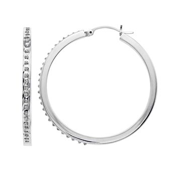 Platinum Over Silver Diamond Mystique Round Hoop Earrings