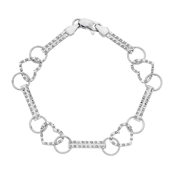 Diamond Mystique Platinum Over Silver Heart Link Bracelet