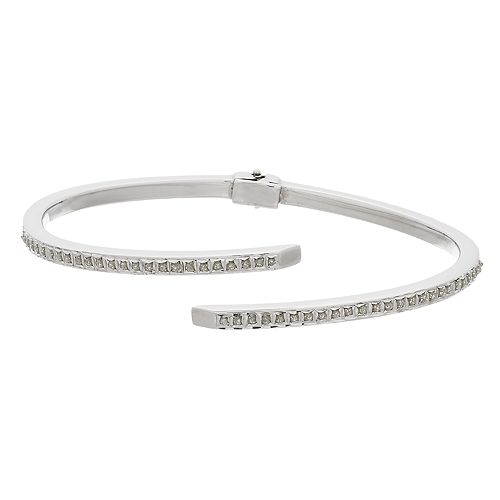 Diamond Mystique Platinum Over Silver Bypass Bangle Bracelet