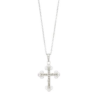Diamond Mystique Platinum Over Silver Cross Pendant Necklace