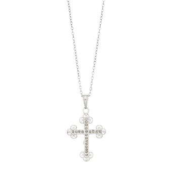 Diamond Mystique Platinum Over Silver Cross Pendant Necklace
