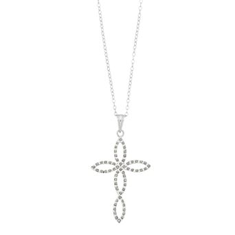 Diamond Mystique Platinum Over Silver Cross Pendant Necklace
