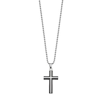LYNX Men's Black Two Tone Stainless Steel Cross Pendant Necklace