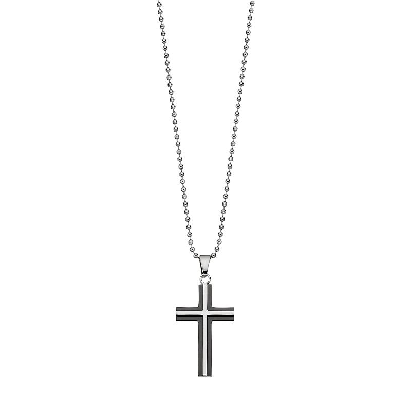 LYNX Mens Black Two Tone Stainless Steel Cross Pendant Necklace, Size: 22