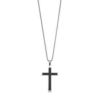LYNX Men's Black Two Tone Stainless Steel Cross Pendant Necklace