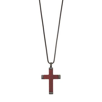LYNX Men's Black Stainless Steel & Wood Cross Pendant Necklace