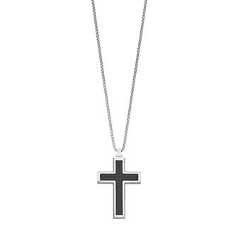 LYNX Men's Two Tone Stainless Steel Textured Cross Pendant Necklace